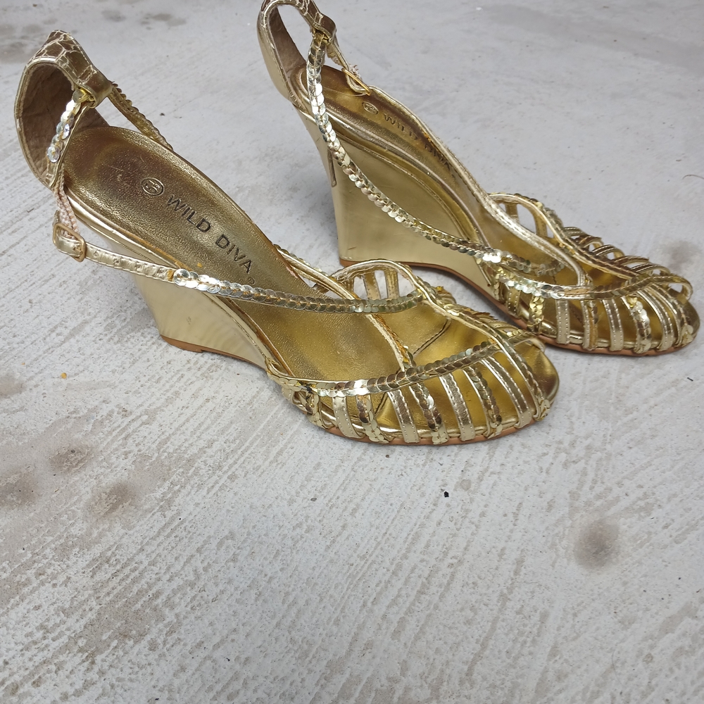 Wild Diva Gold Wedge Sandals